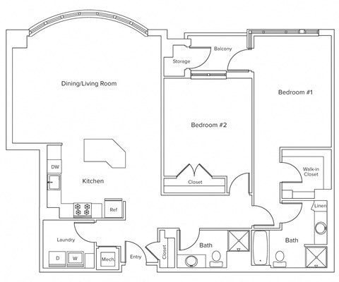Floor plan for 2 beds, 2 baths, 1470 sqft